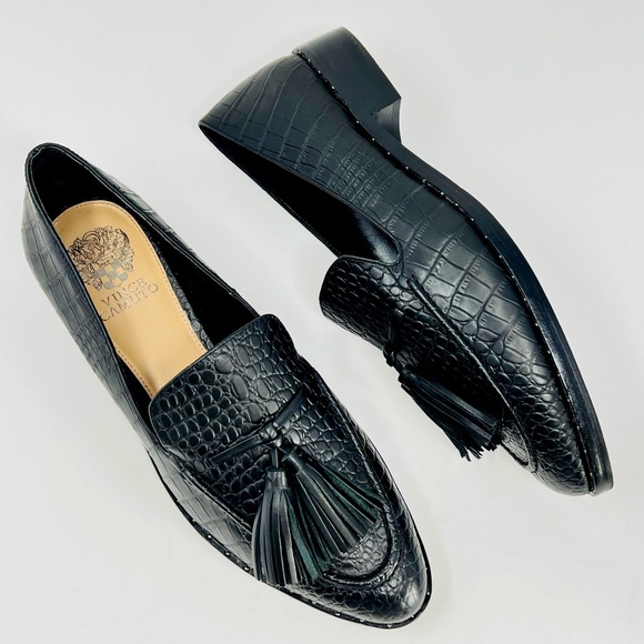 Vince Camuto Shoes - Vince Camuto Geralin women's black embossed leather tassel loafers sz 10/ EU 40
